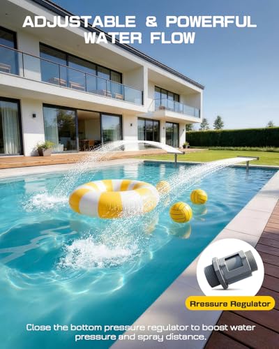 UIRWAY Solar Pool Fountain F5 Pro, Dual Light Strip 52 Ultra-Bright LEDs Unique Design, 10 Colors Pool Lights with 4 Modes, Remote Control, Adjustable Spray, Pool Fountain for Above & Inground Pools