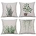 YeeJu Set of 4 Green Plant Throw Pillow Covers Decorative Cotton Linen Square Outdoor Cushion Cover Sofa Home Pillow Covers 20x20 Inch