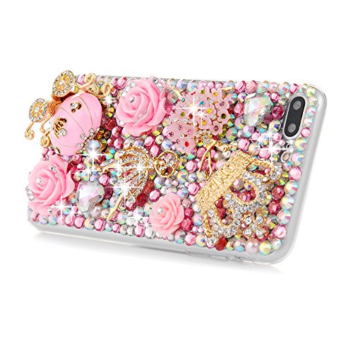 iPhone 7 Plus Case 5.5 inch - Mavis's Diary 3D Handmade Bling Rhinestone Diamonds Luxury Pumpkin Carriage Golden Crown Pink Flower Dancing Girl Shiny Heart [Full Edge Protection] Hard PC Cover - Thumbnail 4
