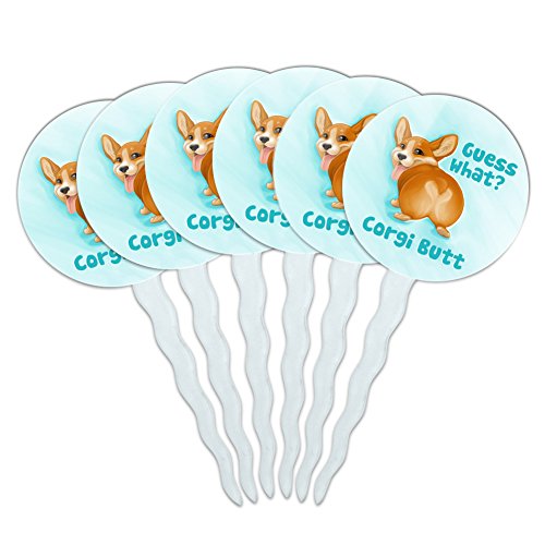 Graphics and More Guess What? Corgi Butt Funny Joke Cupcake Picks Toppers Decoration Set of 6