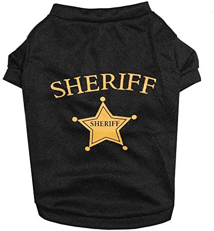 Ollypet Dog Tshirt Sheriff Print Balck Shirt for Small Pets Vest M