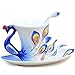 niceEshop(TM) Peacock Mugs Hand Crafted China Enamel Porcelain Tea Mug Coffee Cup Set with Spoon and Saucer (Blue)