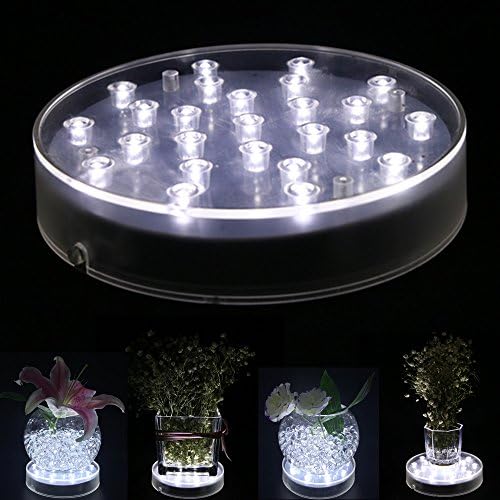 Acmee Battery Operated/USB Cable 2 functions 6 Inch Round Super Bright LED Plate Light, Display Light base for Crystals, 25 LED Vase base light for Wedding Table(1 Pack,White Light)