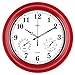 BEW Large Outdoor Clock for Patio, Waterproof Thermometer Hygrometer Combo Outdoor Clock, Silent Battery Operated Wall Clock for Pool, Balcony, Fence, Porch (18-Inch, Empire Red)