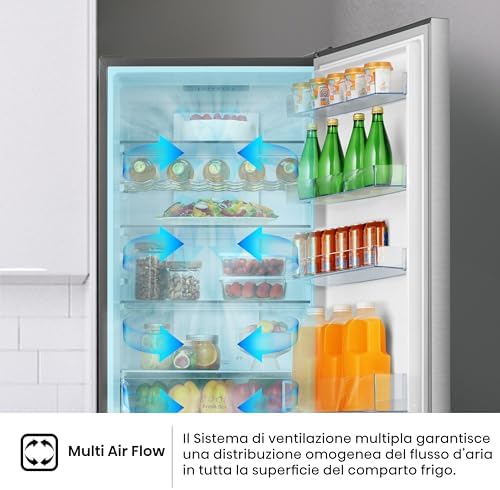 MC60331IE Frigorifero Combinato, Libera installazione, Total No frost, Ventilazione MultiFlow, Doppia porta reversibile, Inox, Altezza 200 cm, Cap. 336 litri, Controllo Touch, Classe E