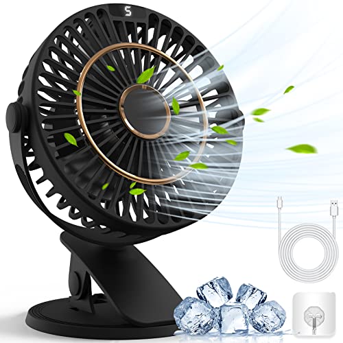 COZII Mini Fan, USB Fan Quiet Clip Fan Table Fan with LED Display, 720° Rotation & 5 Speeds, 16 cm Portable Fan for Home, Office, Pram, Outdoor