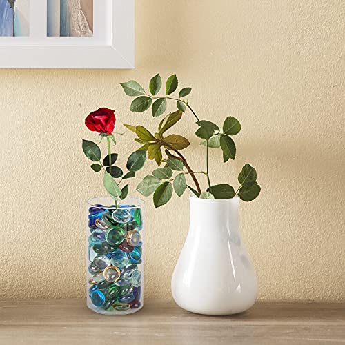 FUTUREPLUSX Flat Glass Marbles 1Lb, 100PCS Fill 0.3L Vol. Premium Corlorful Mixed Color Flat Gems Aquarium Pebbles Vase Filler Beads Table Scatter Decor