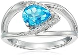 Sterling Silver Swiss Blue Topaz and Diamond Ring, Size 7