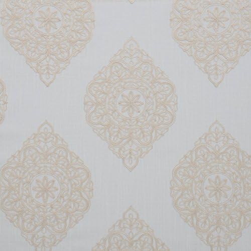 Cream White Neutral Medallion Traditional Embroidery Sheer Upholstery Fabric by The Yard