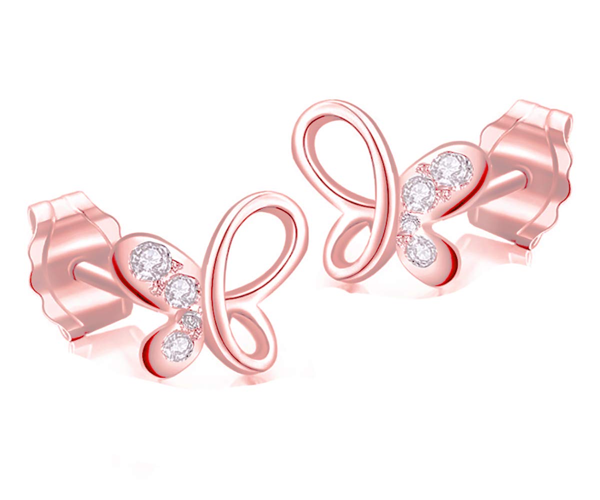 baobei butterfly silver earrings women jewellery rose gold Plated Sterling Silver 5A Cubic Zirconia butterfly Stud Earrings Gift for Women Girls Children With Jewellery Box