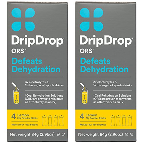 DripDrop ORS 21g Electrolyte Hydration Powder Sticks, 4 Packet Boxes, Lemon, 2 Count