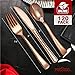 120 Plastic Silverware Set | Rose Gold Plastic Cutlery Set | Disposable Silverware Set | 40 Plastic Forks, 40 Plastic Spoons, 40 Plastic Knives | Heavy Duty Bulk Disposable Flatware Plastic Utensils
