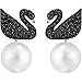 ICONIC SWAN black perforated earrings, made from Swarovski diamonds