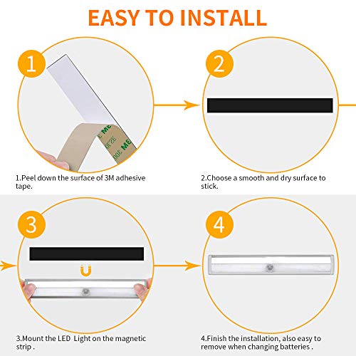 Remote Control Dimmable Cabinet Light, 10 LED Touch Control Kitchen Counter Light, Battery Operated Wireless Stick-on Closet Light, Corridor Sensor Night Light, RT3P, Silver (3 Pack) - Thumbnail 6