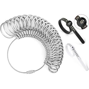 Ring Sizer Measuring Tool Kit, Stainless Steel Measuring Ring Tool, US Ring Size 0-13, 2 PCS Reusable Finger Size Tape with M