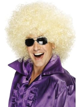 Mega Big Blonde Curly Hair 70s Afro Wig Men Fancy Dress Amazon Co