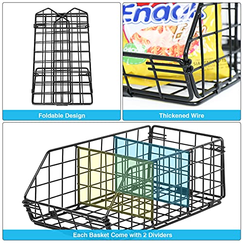 Wire Basket with 6 Removable Dividers, 3 Pack Stackable Metal Storage