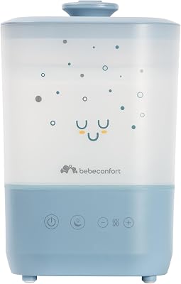 Humidificateur D'air Bébé Cool-Mist, Veilleuse Bébé 7 Couleurs, Technologie Ultrasonique (Jusqu'à 48h), Réservoir Easy-Fill 2,1 l, Arrêt Automatique, Brosse de Nettoyage Incluse, Bleu