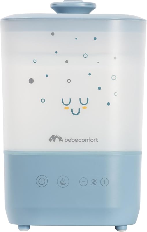 Humidificateur D'air Bébé Cool-Mist, Veilleuse Bébé 7 Couleurs, Technologie Ultrasonique (Jusqu'à 48h), Réservoir Easy-Fill 2,1 l, Arrêt Automatique, Brosse de Nettoyage Incluse, Bleu