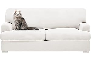 molasofa T Cushion Loveseat Slipcover with 2 Individual T Cushion Shape Seat Covers for Home Décor, 3 Pieces Stretchable, Washable, Non-Pilling, Non-Slip Love seat Covers (Loveseat,White)