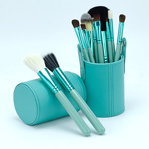 Professional Core Makeup Brush 12 Pcs Set Foundation Blending Blush Eyeliner Powder Brush APL1247, Ocean Green