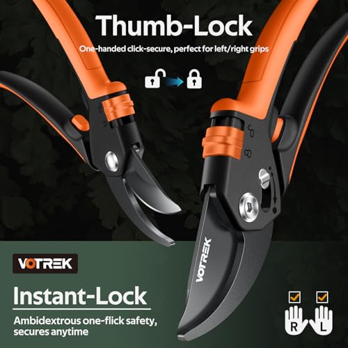 VOTREK® 8.5" Garden Secateurs for Weak Hands, Professional Bypass Pruner | Patented Stepless Handle, Japanese SK5 Blades, Heavy Duty Pruning Shears, Gardening Scissors for Grass, Branches & Stems
