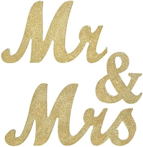Vsolucky Large Vintage Exquisite Gold Glitter Mr &amp; Mrs Signs Wooden Letters For Wedding Sweetheart Table or Receptions Table Photo Props Party Table Top Dinner Decoration