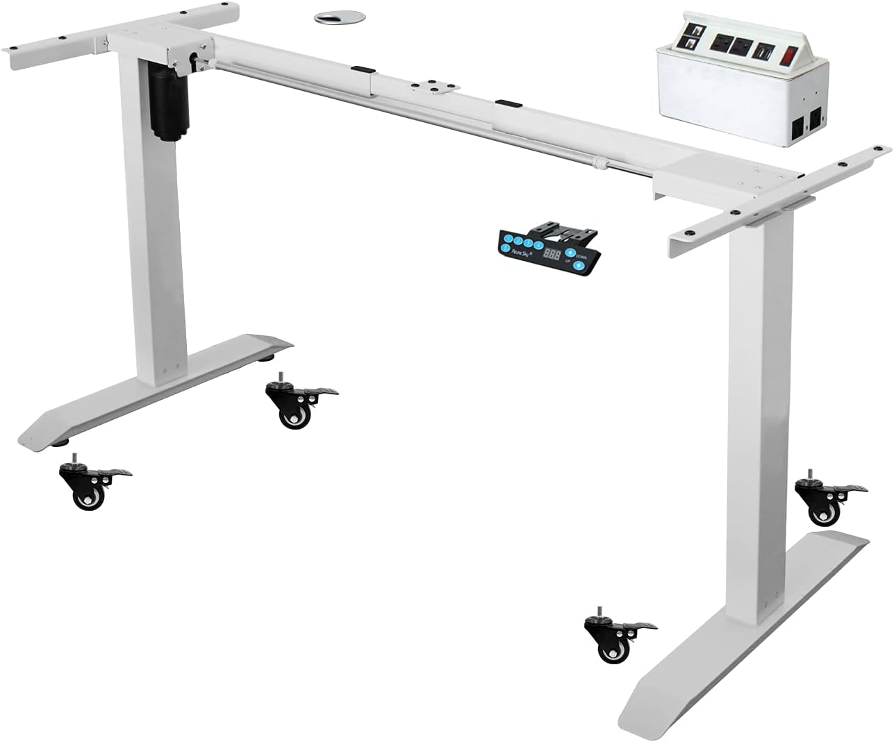 Electric Standing Desk Frame with Power Hub - MAGARI DIY Electric Computer Home Office Desk with Power Station & Cable Management, 4 Memory Presets, Sit to Stand PC Rolling Workstations（White Frame）: Kitchen & Dining
