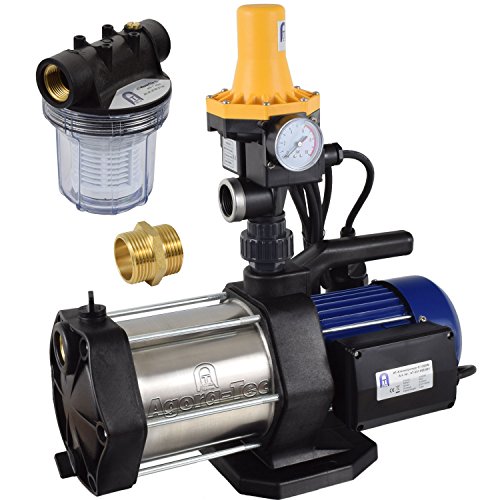 Agora-Tec® AT-Hauswasserwerk-5-1300-3DW-1L, 5 stufige Kreiselpumpe mit max: 5,6 bar und max: 5400l/h, inkl. Druckschalter mit
