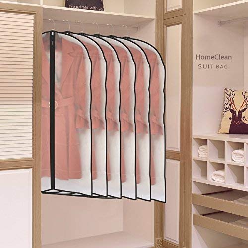 Hanging Garment Bag 24''x48'' Lightweight Clear Full Zipper Black Suit Bags (Set of 6) PEVA