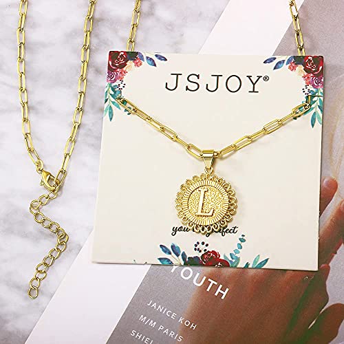 Gold Letter L Initial Necklace for Women Layered Paperclip Chain Coin Pendant Necklace for Girls 16+2 Inch Choker 14+2 Inch