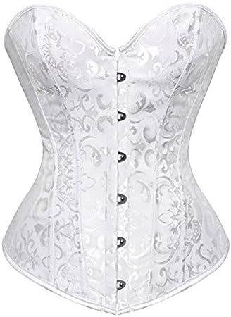 Chicastic Jacquard Floral Pattern Lace Up Boned Plus Size Overbust Corset Bustier Bodyshaper Top - White Medium