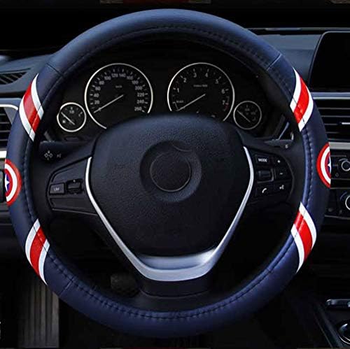 Steering Wheel Cover Cartoon Leather Four Seasons Universal Steering Wheel Cover Universal Size 37-39cm,Blue