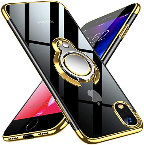 kadixini iPhone XR Case,Crystal Clear with 360 Degree Magnetic Ring Holder Kickstand, Magnet Car Holder Cover for iPhone XR Golden