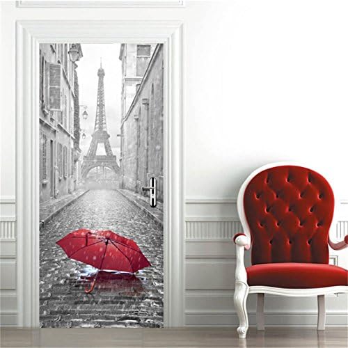 GWELL Creative Door Wall Sticker,Eiffel Tower Door Mural Decals Self-Adhesive Waterproof Wallpaper DIY Home Bedroom Decor Poster Decoration 30x79