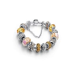 Savlano Silver Yellow Tone Charm Bracelet with