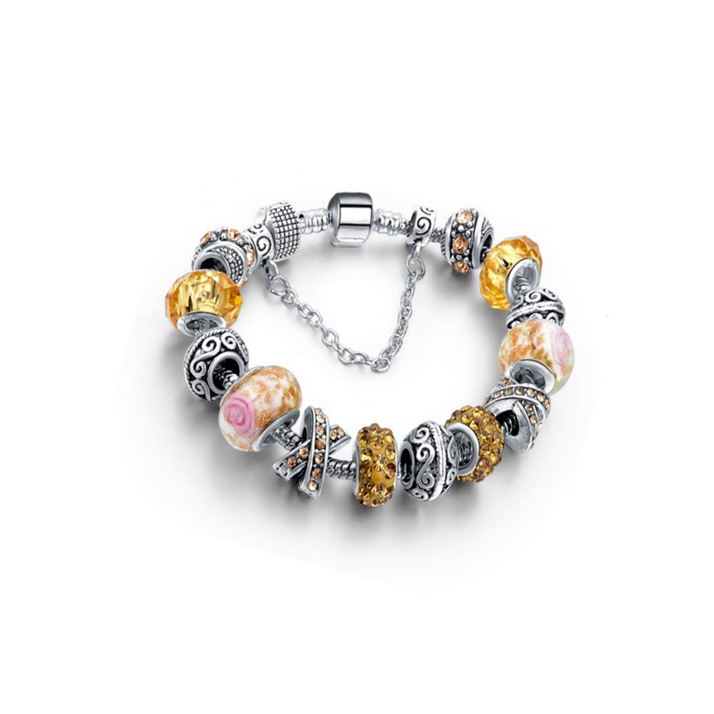 Savlano Silver Yellow Tone Charm Bracelet with
