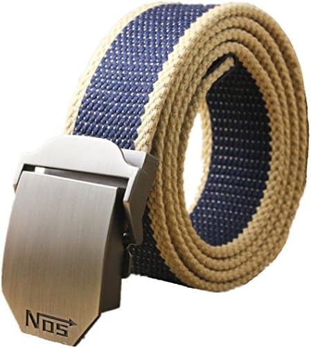 Belts Nylon Letter Design Metal Buckle Webbing Durable Thicken Canvas Men Belt (beige/blue)