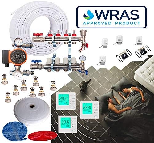 3 Zone 50-55Sqm UnderFloor Heating Kit 4 Port Manifold Blending Set 16mm Pipe WRAS Approved