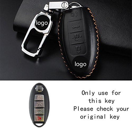 RAOPING Car Key chain case cover for Nissan Teana X-Trail Qashqai Livina Sylphy Tiida Sunny March Murano Juke Almera Leather Auto Key bag holder 4 buttons (Black Brown line)