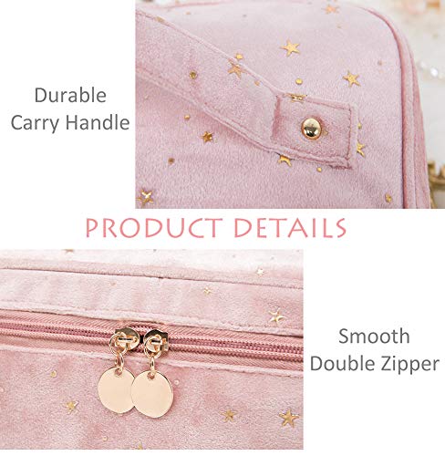HOYOFO Women Velvet Makeup Bag with Makeup Brush Holder Travel Cosmetic Bags with Handle Starry Make up Pouch Bag, A Blue 3 HOYOFO Women Velvet Makeup Bag with Makeup Brush Holder Travel Cosmetic Bags with Handle Starry Make up Pouch Bag, A Blue