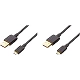 Amazon Basics 2-Pack USB-A to Micro USB Fast Charging Cable, 480Mbps Transfer Speed with Gold-Plated Plugs, USB 2.0, 6 Foot,