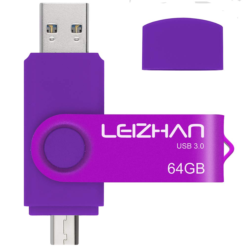 LEIZHAN USB Memory Stick 3.0 64GB OTG (On the Go) Dual Port (USB 3.0 and Micro USB) Flash Disk USB Flash Drive External Pendrive For Android Smartphone Tablet & PC (64GB,Purple)