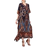 Miss Lavish London Long Kaftan Dress for Women - Summer Printed Plus Size Maxi Caftan, Beach Cover Up, Swimwear Coverup, Resort Wear, Lounge Party Dress, Hawaii Vacation Outfit- Blue- 3XL