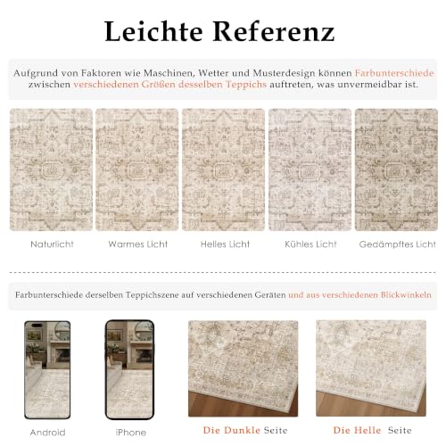 PureCozy Vintage Alfombra Salon 200x300cm Beige Habitacion Alfombras Lavable Antideslizante Dormitorio Grande Tapete Sala Comedor Oficina Interior Pelo Corto Rug Carpet