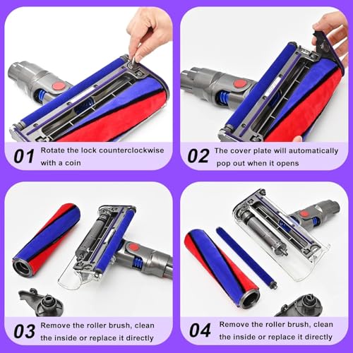 Soft Roller Brush Head for Dyson V7 V8 V10 V11 V15 SV10 SV11 SV11 SV12 SV14 Cordless Vacuum Cleaner Replacement Accessory for Dyson Quick Release Vacuum Cleaner Head Suitable for Hard Floor
