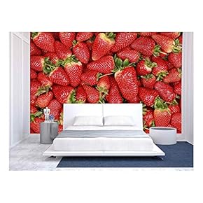 Collection of Freshly Harvested Strawberries Forming a Background with Copy Space - Removable Wall Mural | Self-Adhesive Large Wallpaper - 66x96 inches
