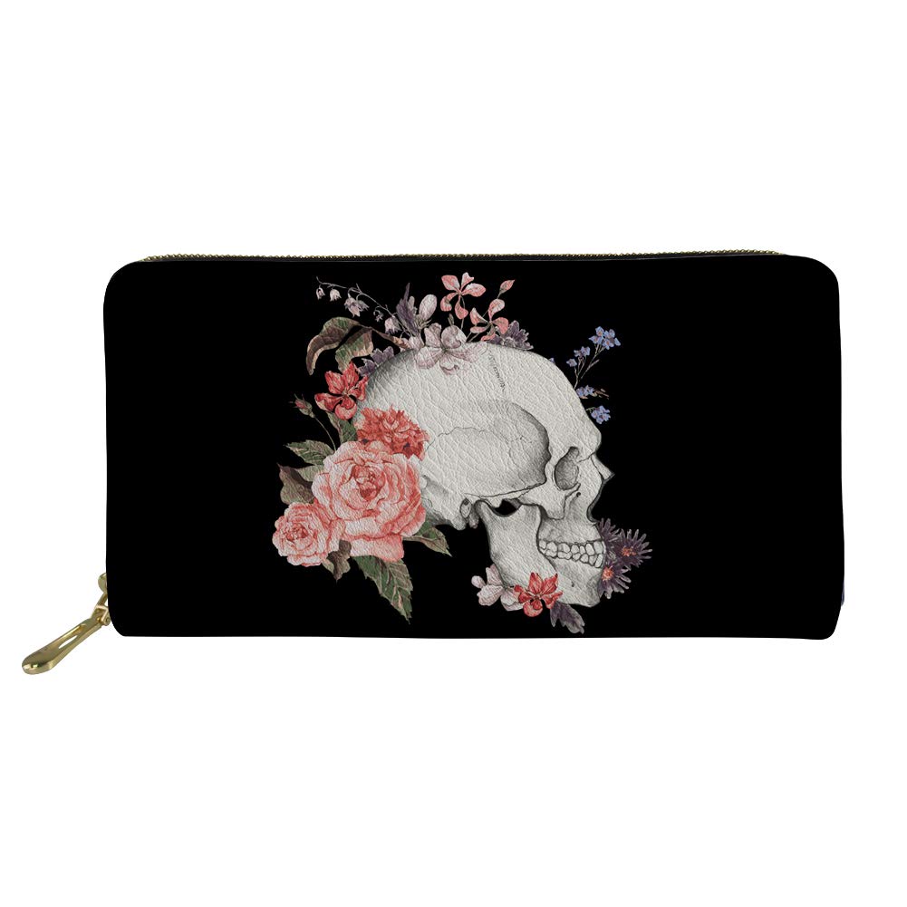 Biyejit Floral Skull Card Holder Women Travel Wallet Long Coin Purse Clutch Cell Phone Case Gift