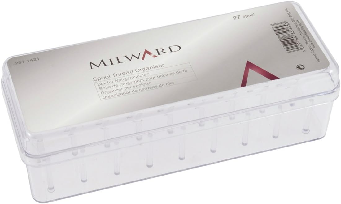 Milward 27 Spool Thread Organiser Box, Clear, 19.5 x 7.5 x 6cm