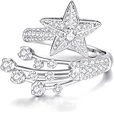 NewZenro Shooting Star Cubic Zirconia Wrap Adjustable Open Band Rings for Women Dainty Stars Crystal Statement Finger Ring Comfort Fit Fashion Jewelry Bff Birthday Daughter Gifts